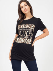 LUXE Slogan Leopard Print T-Shirt
