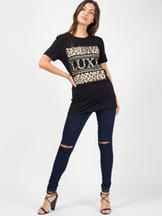 LUXE Slogan Leopard Print T-Shirt