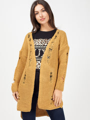 Distressed Knitted Open Cardigan