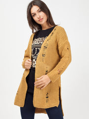 Distressed Knitted Open Cardigan