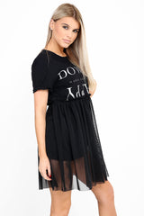 Happy Slogan Mesh Hem T-Shirt Dress