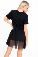 Happy Slogan Mesh Hem T-Shirt Dress