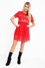 Happy Slogan Mesh Hem T-Shirt Dress