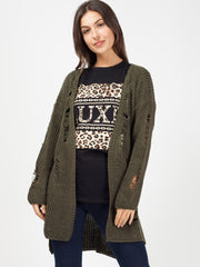 Distressed Knitted Open Cardigan