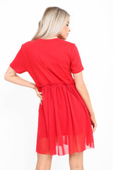 Happy Slogan Mesh Hem T-Shirt Dress