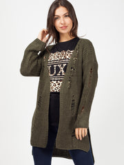 Distressed Knitted Open Cardigan