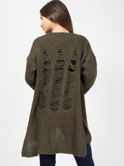 Distressed Knitted Open Cardigan