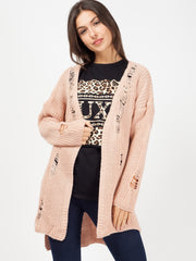 Distressed Knitted Open Cardigan