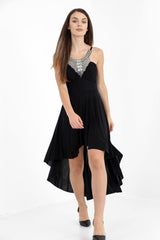 Studded Neckline High Low Dress