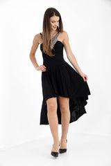 Studded Neckline High Low Dress