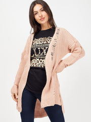 Distressed Knitted Open Cardigan
