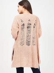 Distressed Knitted Open Cardigan