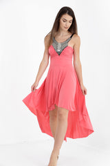 Studded Neckline High Low Dress