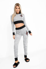 Snake Embroidered Cropped Loungewear Set