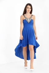 Studded Neckline High Low Dress