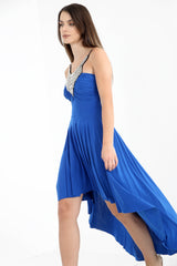 Studded Neckline High Low Dress