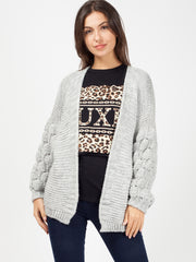 Bobble Sleeve Knitted Cardigan