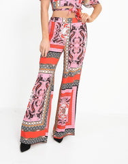 Patterned Print Wide Leg Trousers