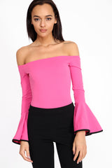 Contrast manga de campana Bardot Bodysuit