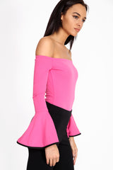 Contrast manga de campana Bardot Bodysuit