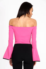 Contrast manga de campana Bardot Bodysuit