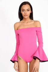 Contrast manga de campana Bardot Bodysuit