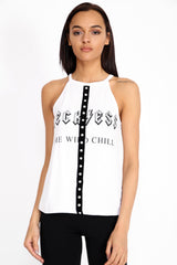 Eyelet Trim Reckless Print Vest Top