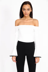 Contrast manga de campana Bardot Bodysuit