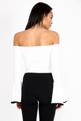 Contrast manga de campana Bardot Bodysuit