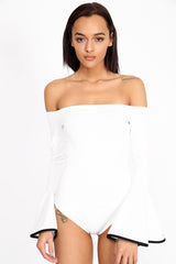 Contrast manga de campana Bardot Bodysuit