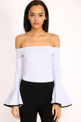 Contrast manga de campana Bardot Bodysuit