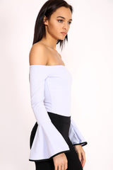 Contrast manga de campana Bardot Bodysuit