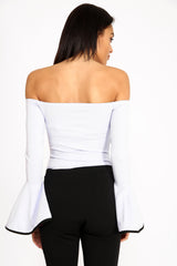 Contrast manga de campana Bardot Bodysuit