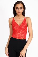 Scallop Lace Cross Back Strappy Bodysuit