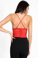 Scallop Lace Cross Back Strappy Bodysuit