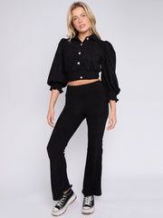 Borg Gold Button Crop Top & Flare Hosen Co-ordte