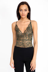 Scallop Lace Cross Back Strappy Bodysuit
