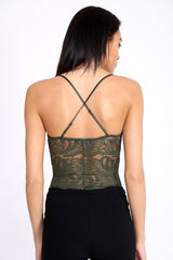 Scallop Lace Cross Back Strappy Bodysuit