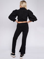 Borg Gold Button Crop Top & Flare Hosen Co-ordte