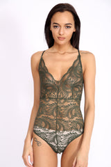Scallop Lace Cross Back Strappy Bodysuit