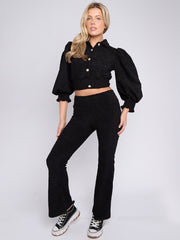 Borg Gold Button Crop Top & Flare Hosen Co-ordte