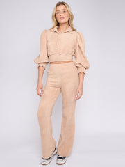 Borg Gold Button Crop Top & Flare Hosen Co-ordte