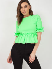 Ruches franje zoom en mouwen top