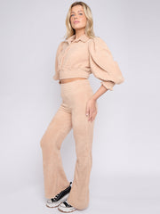 Borg Gold Button Crop Top & Flare Hosen Co-ordte