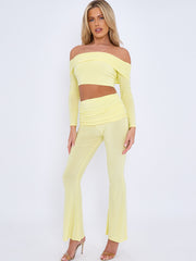 Slinky Bardot Crop Top & Fold Over Flared Trouser Co-ord