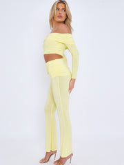 Slinky Bardot Crop Top & Fold Over Flared Trouser Co-ord