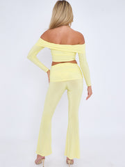 Slinky Bardot Crop Top & Fold Over Flared Trouser Co-ord