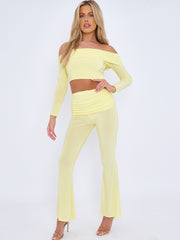 Slinky Bardot Crop Top & Fold Over Flared Trouser Co-ord