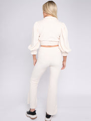 Borg Gold Button Crop Top & Flare Hosen Co-ordte