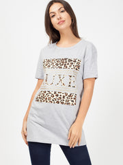 LUXE Slogan Leopard Print T-Shirt